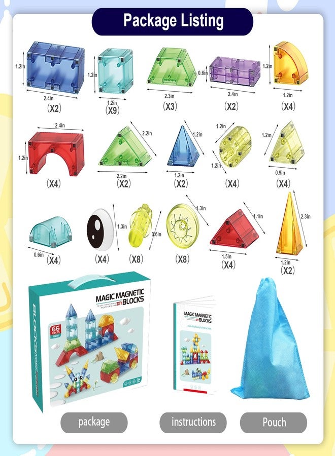 Huaker Magnetic Blocks,66 PCS Translucent Building Toys for Kids 3+,Multi Shape Magnet Building Blocks STEM Preschool Montessori Sensory Toys for 3 4 5 6 Year Old Kids Boys Girls - Image 4